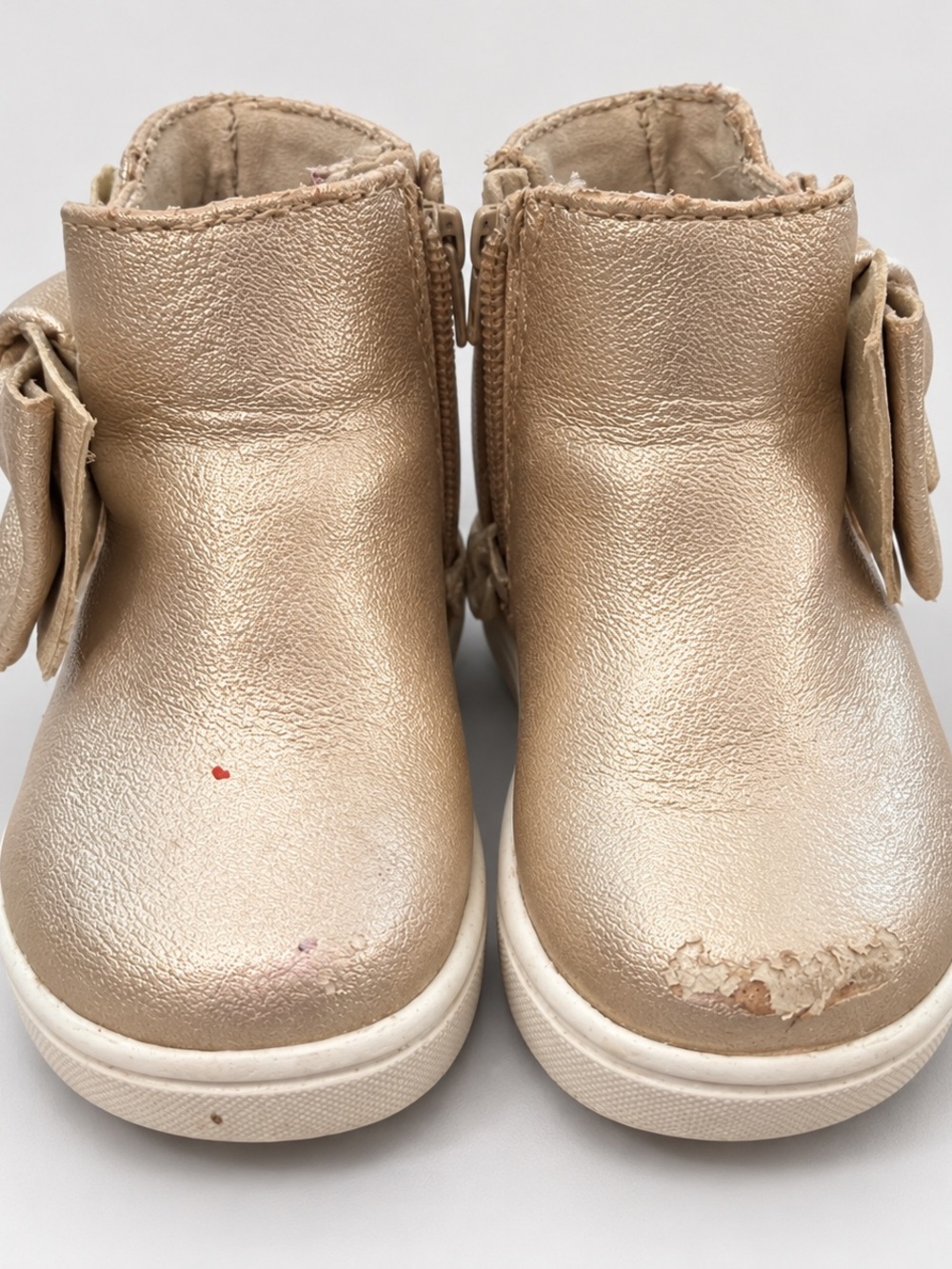 Cat & Jack Girls Metallic Rose Gold Ankle Boots with Side Bow